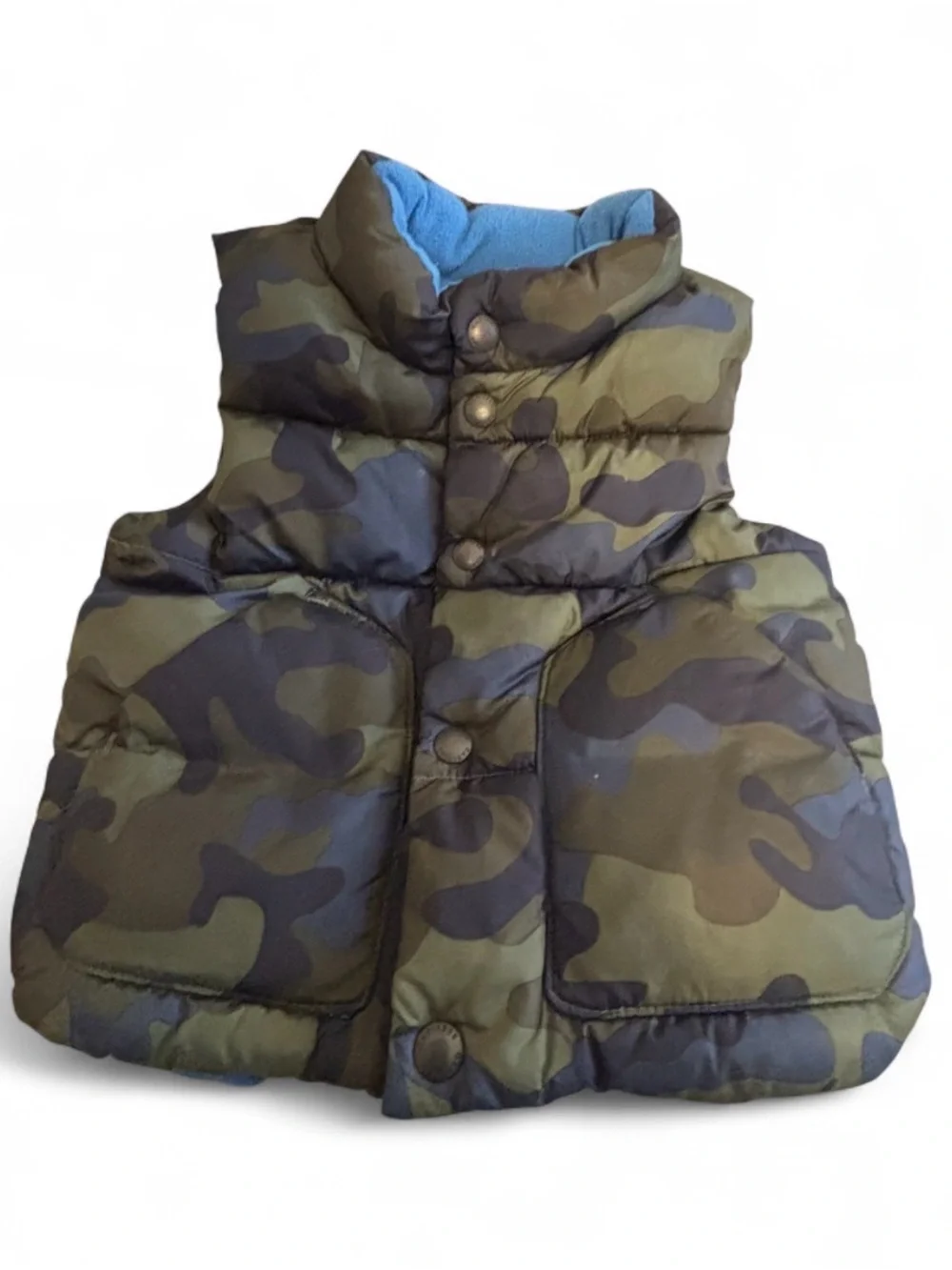 GAP Boys Camouflage Puffer Vest with Blue Lining